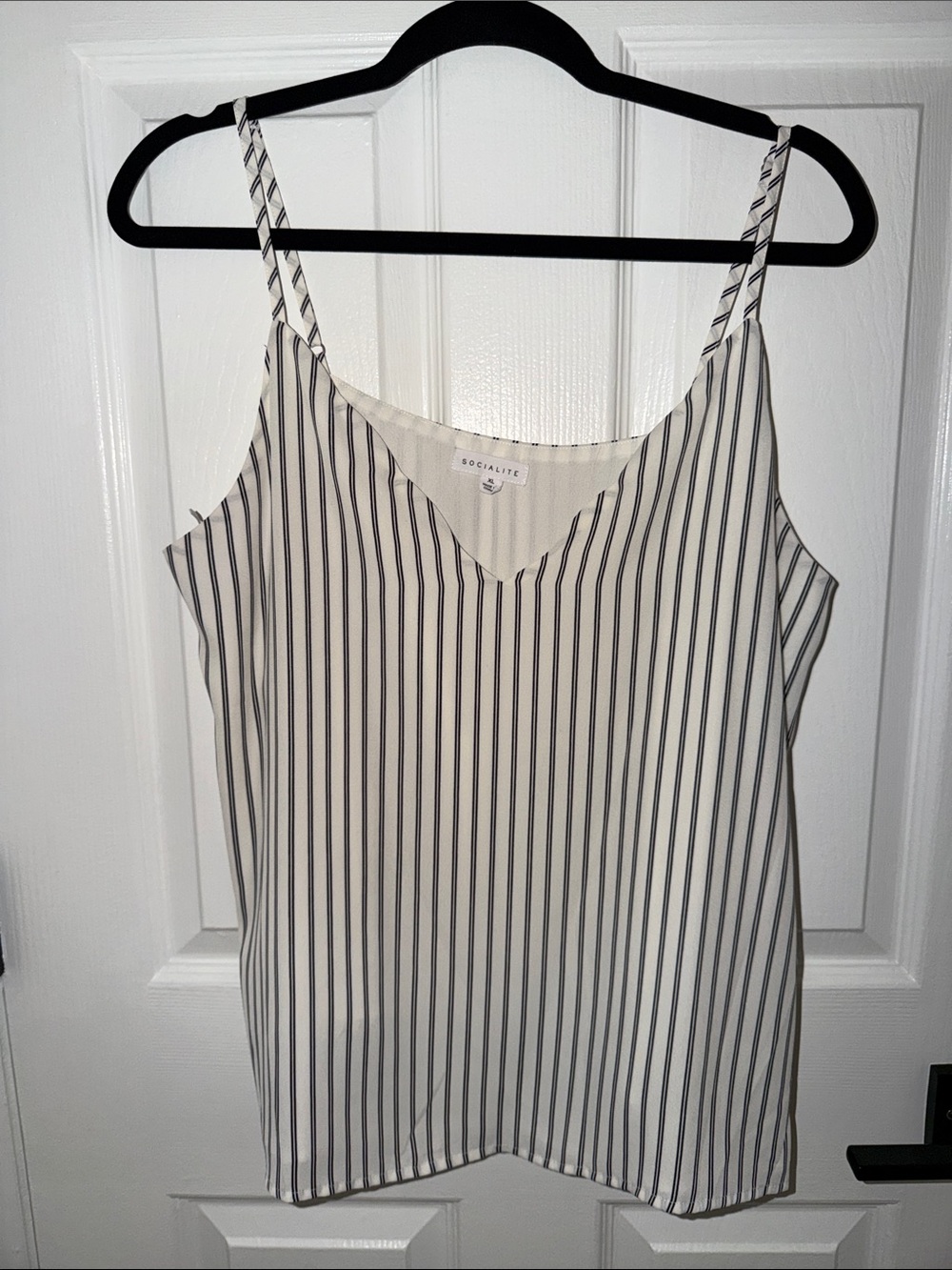 Socialite White Cami with Black Vertical Stripes